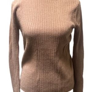 LOFT Ribbed Cowl Neck Sweater in Tan